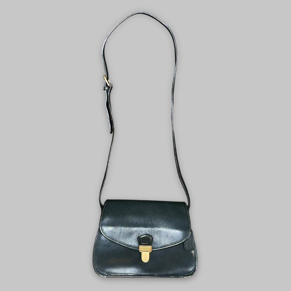 Vintage Coach Black Leather Crossbody Shoulder Bag No. 701-02